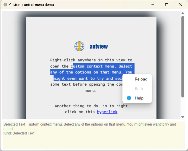 AntView Custom context menu example